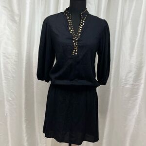 Angie Black boho Mini Dress with Gold/Copper Details